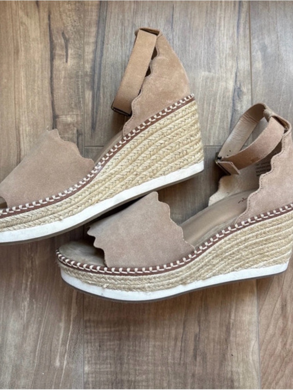 Crown Vintage Tan Scalloped Suede Wedge Sandals